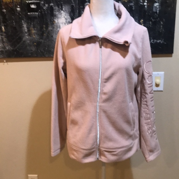 NWT Calvin Klein Soft Pink Performance Fleece  Zip Front Jacket with Pockets-L - Picture 1 of 16